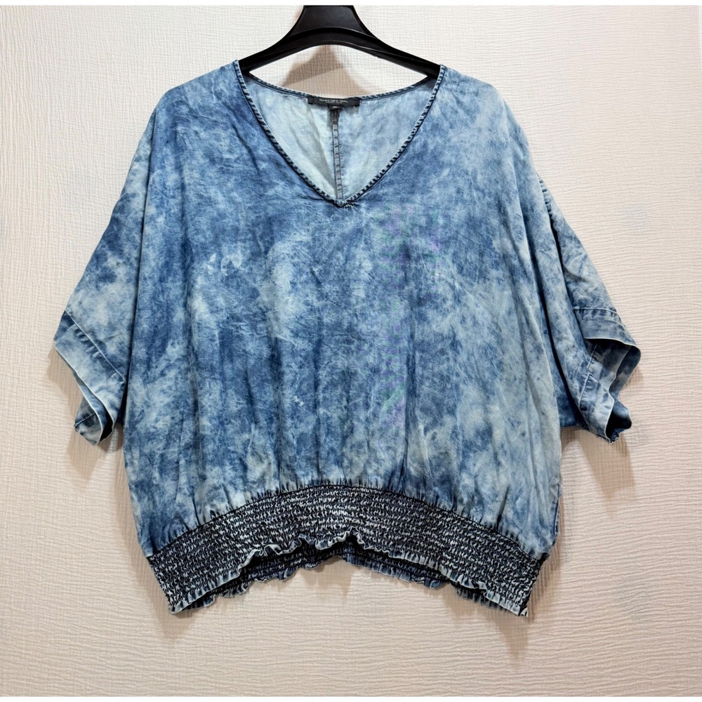 Marc New York Top Women 3X Blue Acid Wash Smocked Hem Tencel‎ Relaxed Denim Boho